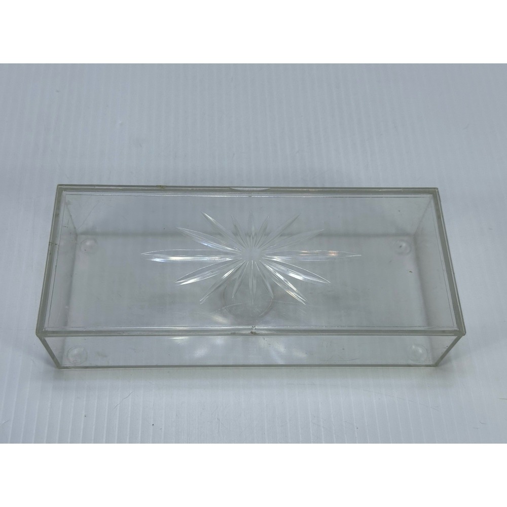 Vintage Vanity Trinket Jewelry Box Plastic Acrylic Starburst Lidded‎ Clear